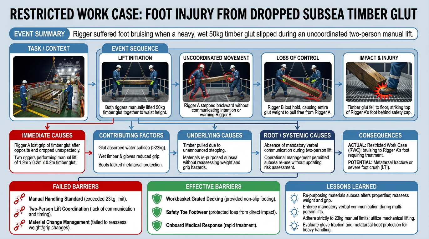 Example Causal Effect Diagram for a dropped subsea timber glut foot injury